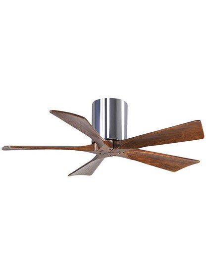 Irene 42 inch 5-Blade Flush-Mount Ceiling Fan with Solid Wood Blades in Polished Chrome.